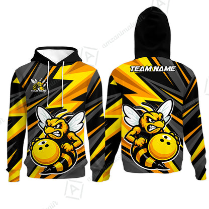 Custom Bowling Team Jersey, Bowling Angry Bee Yellow Strike  Polo Quarter-Zip Shirts, Bowling Uniforms Jerseys, Custom Name And Team Name