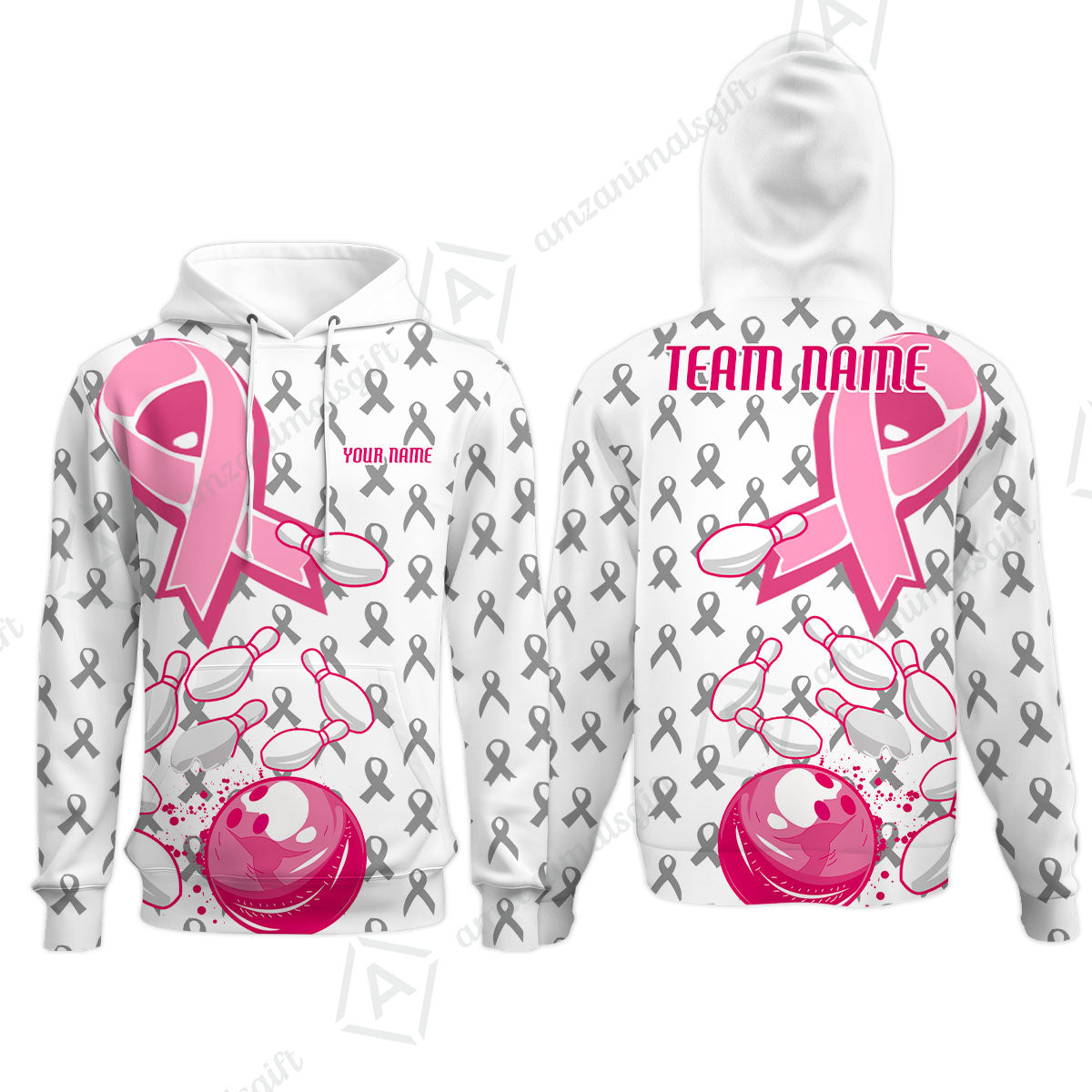 Custom Bowling Team Uniform Jerseys Breast Cancer Pink Ribbon Ladies, Bowling Shirt Personalized Name And Team Name