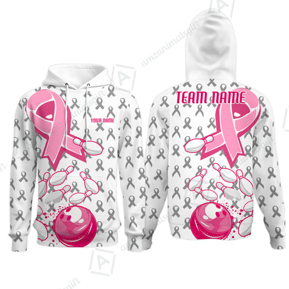 Custom Bowling Team Uniform Jerseys Breast Cancer Pink Ribbon Ladies, Bowling Shirt Personalized Name And Team Name
