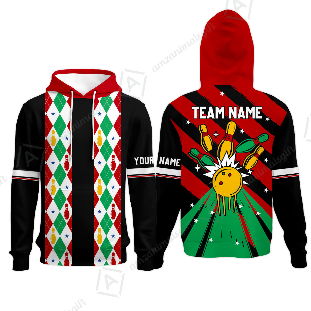 Custom Team Polo Shirt Christmas argyle pattern Bowling Polo, Bowling uniforms - Bowling Shirts Personalized Name And Team Name