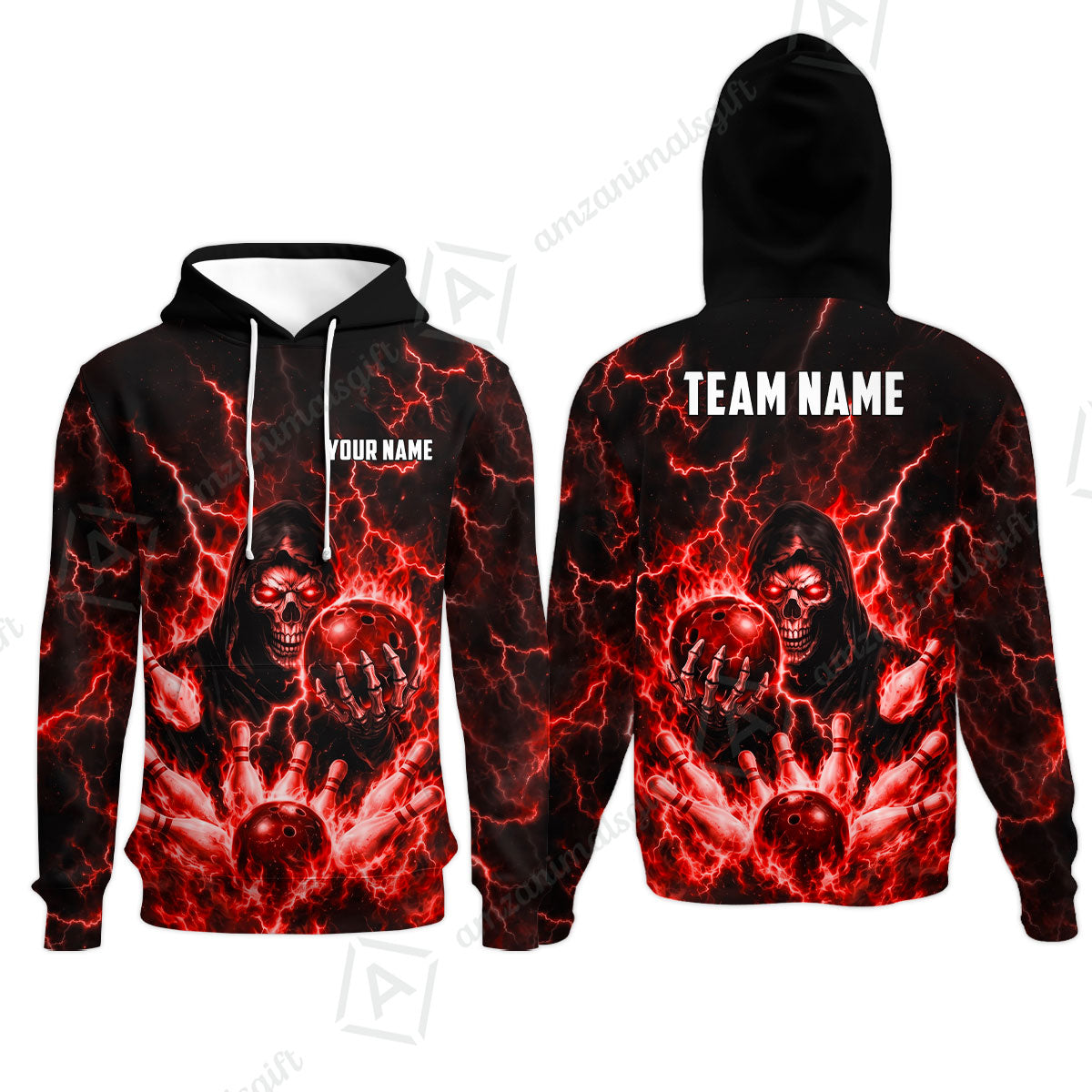 Custom Bowling Jersey Polo Shirt, Lightning Grim Reaper, Custom Bowling Jersey Team Shirt For Players With Name & Team Name