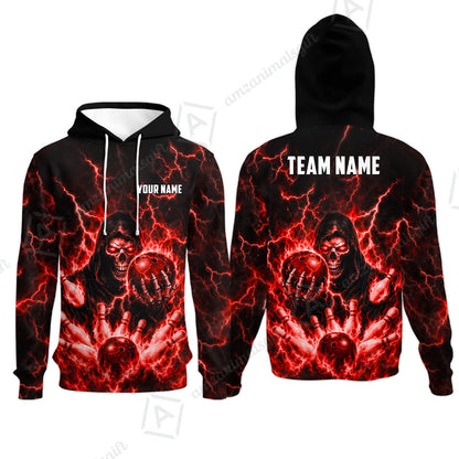 Custom Bowling Jersey Polo Shirt, Lightning Grim Reaper, Custom Bowling Jersey Team Shirt For Players With Name & Team Name
