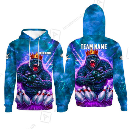Custom Bowling Jersey Polo Shirt, King Gorilla Holding Bowling Ball, Custom Bowling Jersey Team Shirt For Players With Name & Team Name