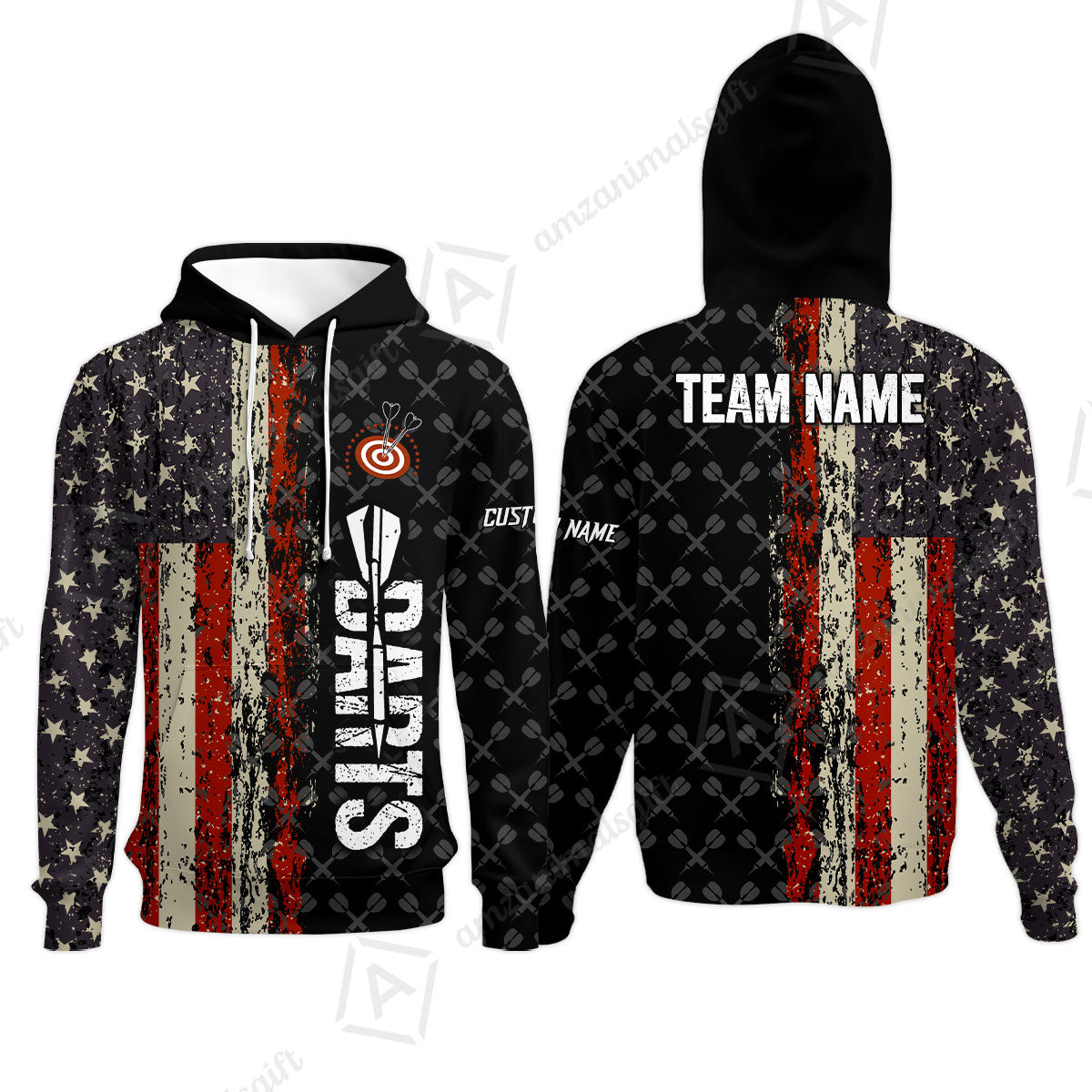 Customized American Flag Darts Polo Shirt, Darts Grunge Style Team Jersey Polo Shirt, Perfect Outfit for Darts Players