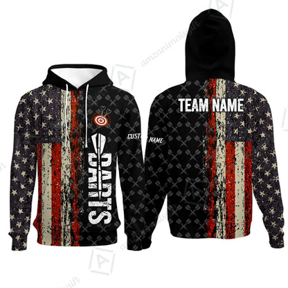 Customized American Flag Darts Polo Shirt, Darts Grunge Style Team Jersey Polo Shirt, Perfect Outfit for Darts Players