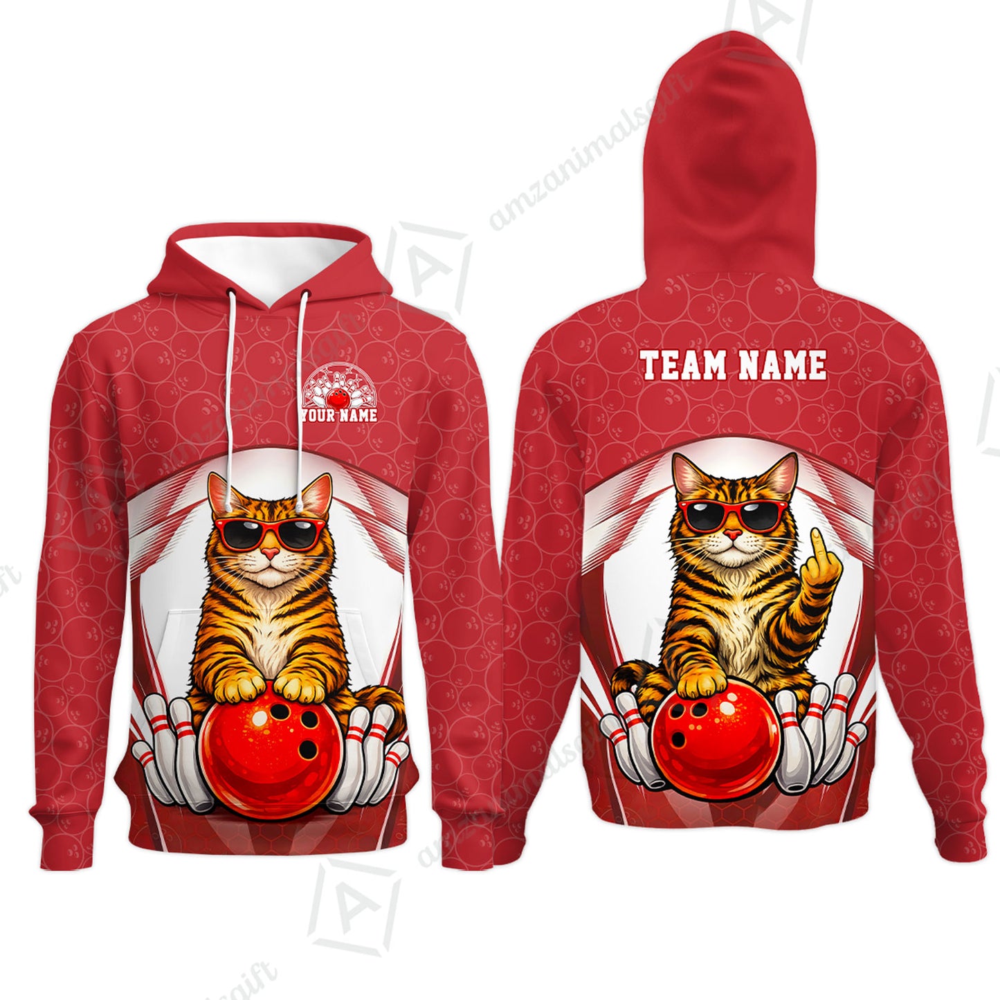 Custom Bowling Polo Shirt, Funny Cat with Sunglasses Bowling Custom Bowling Polo Team Shirt For Players With Name & Team Name