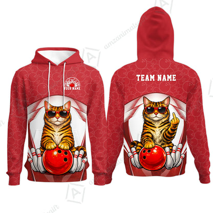 Custom Bowling Polo Shirt, Funny Cat with Sunglasses Bowling Custom Bowling Polo Team Shirt For Players With Name & Team Name