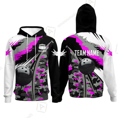Custom Bowling Team Jersey, Personalized Long Sleeve Jersey Shirt Camo Bowling Shirt with Name & Team Name