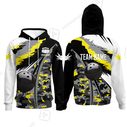 Custom Bowling Team Jersey, Personalized Long Sleeve Jersey Shirt Camo Bowling Shirt with Name & Team Name