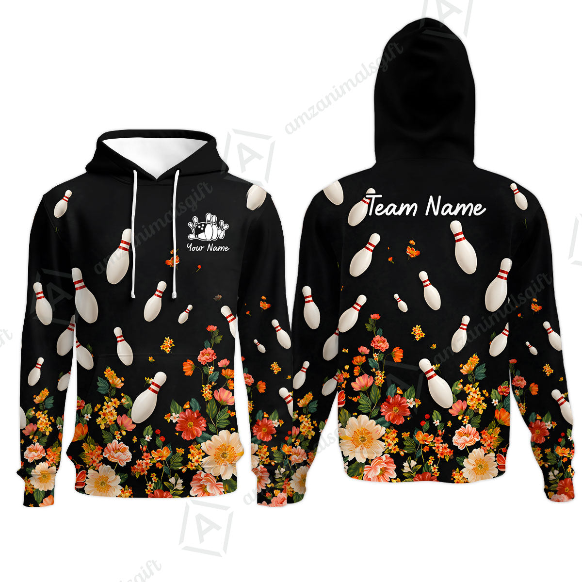 Custom Bowling Quarter Zip Polo Shirt, Floral Bowling, Custom Bowling Quarter Zip Polo Team Shirt For Players With Name & Team Name