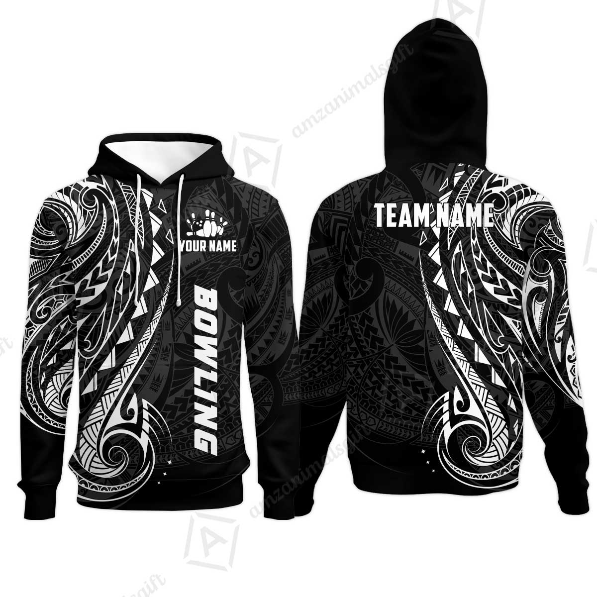 Custom Bowling Jersey Polo Shirt, Polynesian Maori Tribal Tattoo Bowling, Custom Bowling Jersey Team Shirt For Players With Name and Team Name