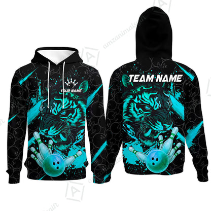 Customized Bowling Unisex Polo Shirt, Tiger Ball Striking Pins, Bowling Uniforms, Personalized Name And Team Name