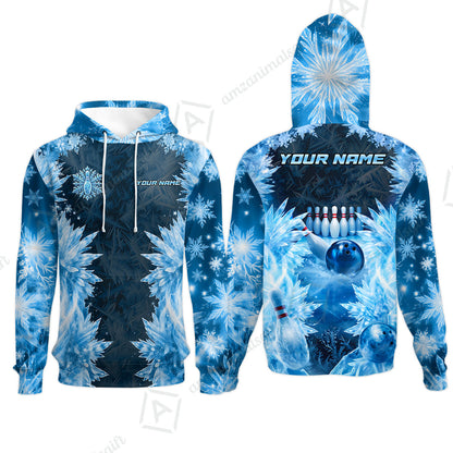 Custom Bowling Jersey Polo Shirt, Frozen Ice Crystal Strike, Custom Bowling Jersey Team Shirt For Players With Name and Team Name