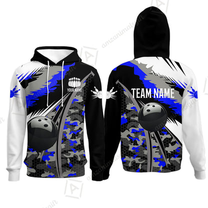 Custom Bowling Team Jersey, Personalized Long Sleeve Jersey Shirt Camo Bowling Shirt with Name & Team Name
