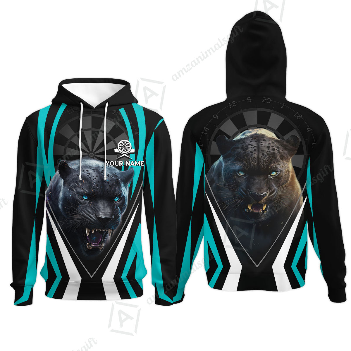 Black Panther And Darts Custom Name Hoodie, Bullseye Dartboard Personalized Hoodie - Gift For Darts Lovers, Friends