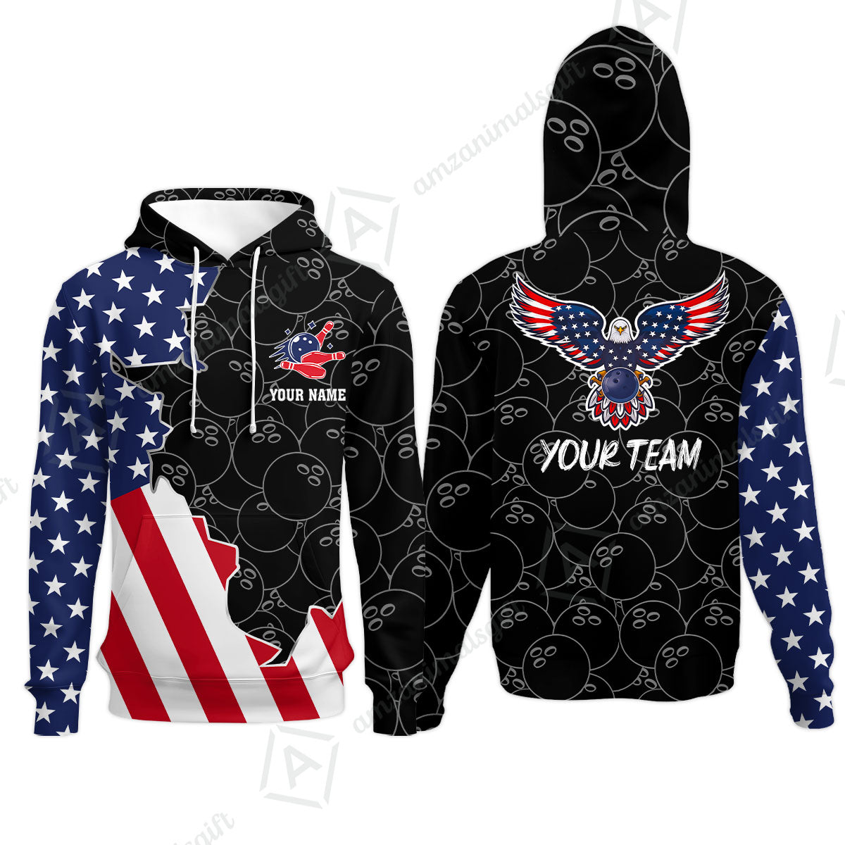 Custom Bowling Team Uniform American Flag with Eagle Symbol, Personalized Name And Team Name