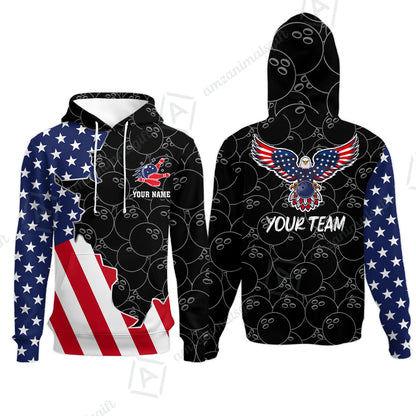 Custom Bowling Team Uniform American Flag with Eagle Symbol, Personalized Name And Team Name