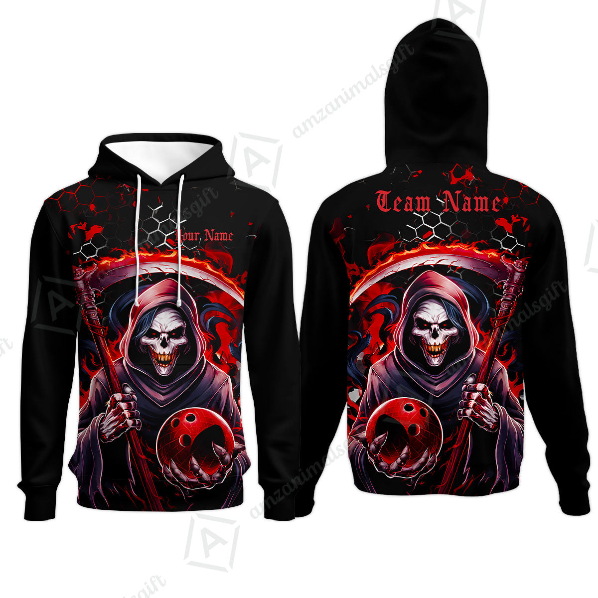 Custom Bowling Jersey Polo Shirt, Red Reaper, Personalized Name And Team Name