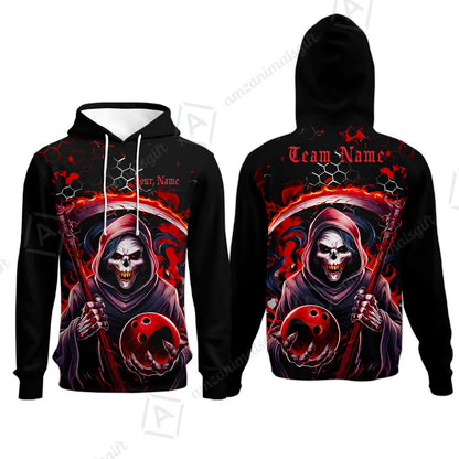 Custom Bowling Jersey Polo Shirt, Red Reaper, Personalized Name And Team Name