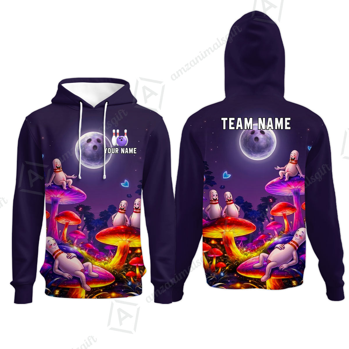 Custom Bowling Jersey Polo Shirt, Psychedelic Magic Mushroom Forest, Custom Bowling Jersey Team Shirt For Players With Name and Team Name