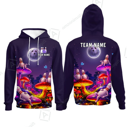 Custom Bowling Jersey Polo Shirt, Psychedelic Magic Mushroom Forest, Custom Bowling Jersey Team Shirt For Players With Name and Team Name