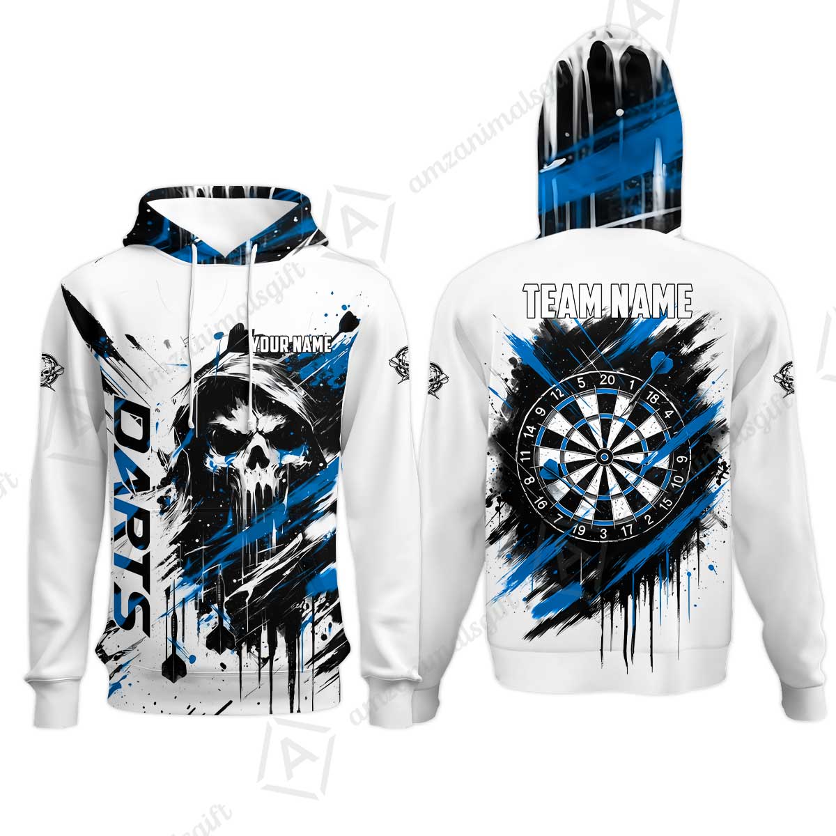 Custom Darts Jersey Polo Shirt, Grim Reaper Sketch Splatter, Custom Dart Jersey Team Shirt For Players With Name & Team Name