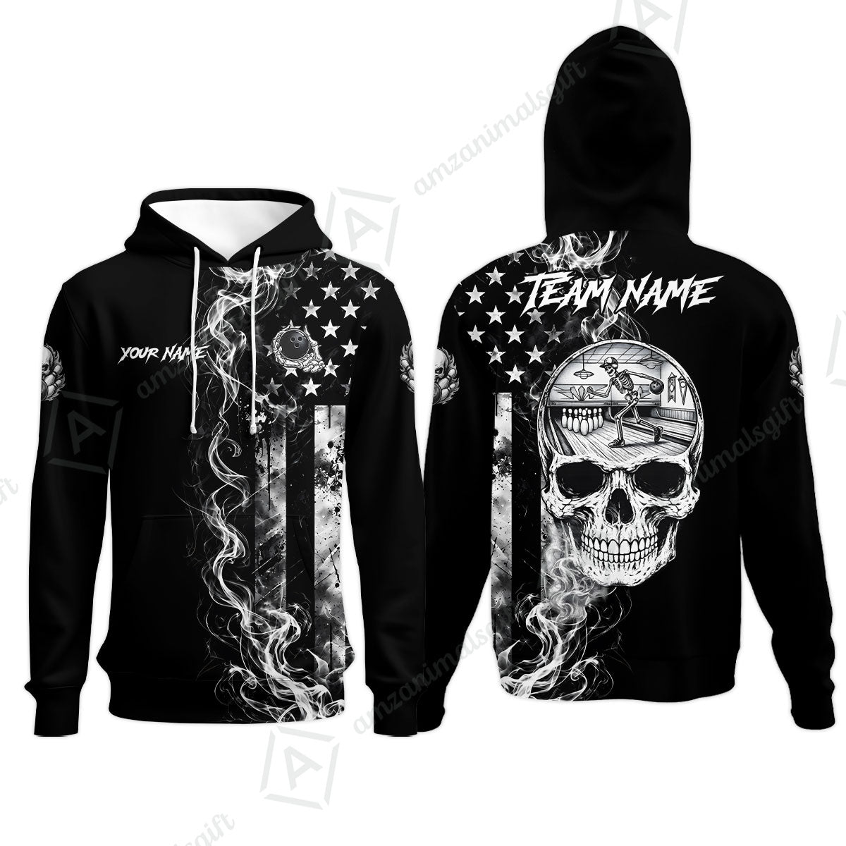 Custom Bowling Jersey Polo Shirt, Gothic Skeleton Skull Strike, Custom Bowling Jersey Team Shirt For Players With Name and Team Name