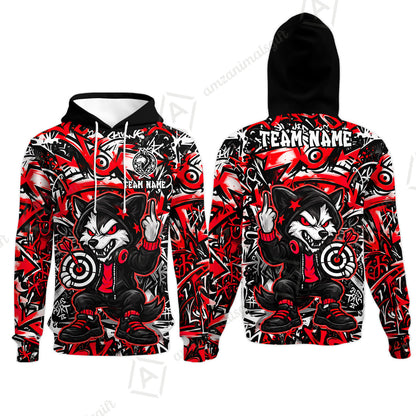 Customized Darts Team Uniform Shirt, Cool Cartoon Wolf With Dartboard, Personalized Name And Team Name