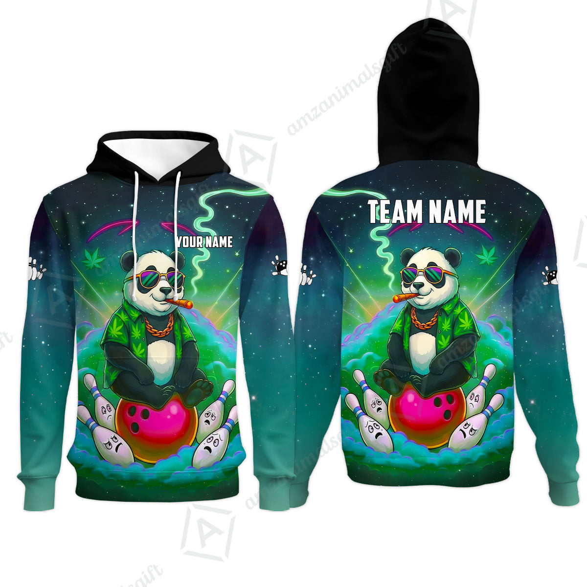 Custom Bowling Jersey Polo Shirt, Chill Panda & Cosmic Vibe, Custom Bowling Jersey Team Shirt For Players With Name & Team Name