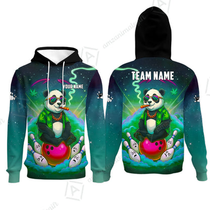 Custom Bowling Jersey Polo Shirt, Chill Panda & Cosmic Vibe, Custom Bowling Jersey Team Shirt For Players With Name & Team Name