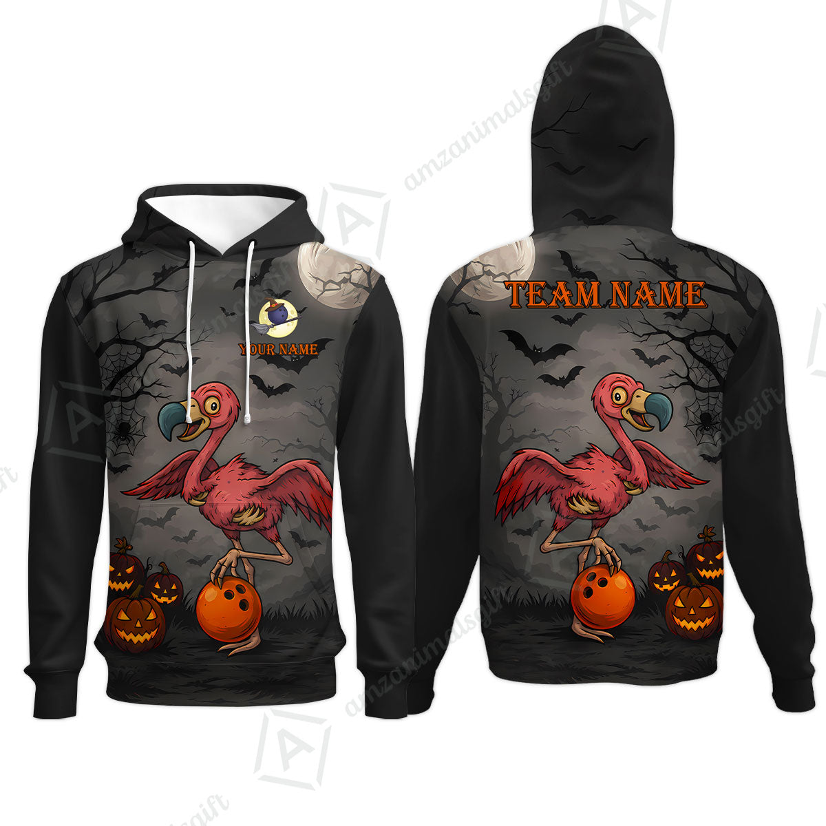 Customized Halloween Zombie Flamingo Bowling Jersey, Custom Name And Team Name For Bowlers