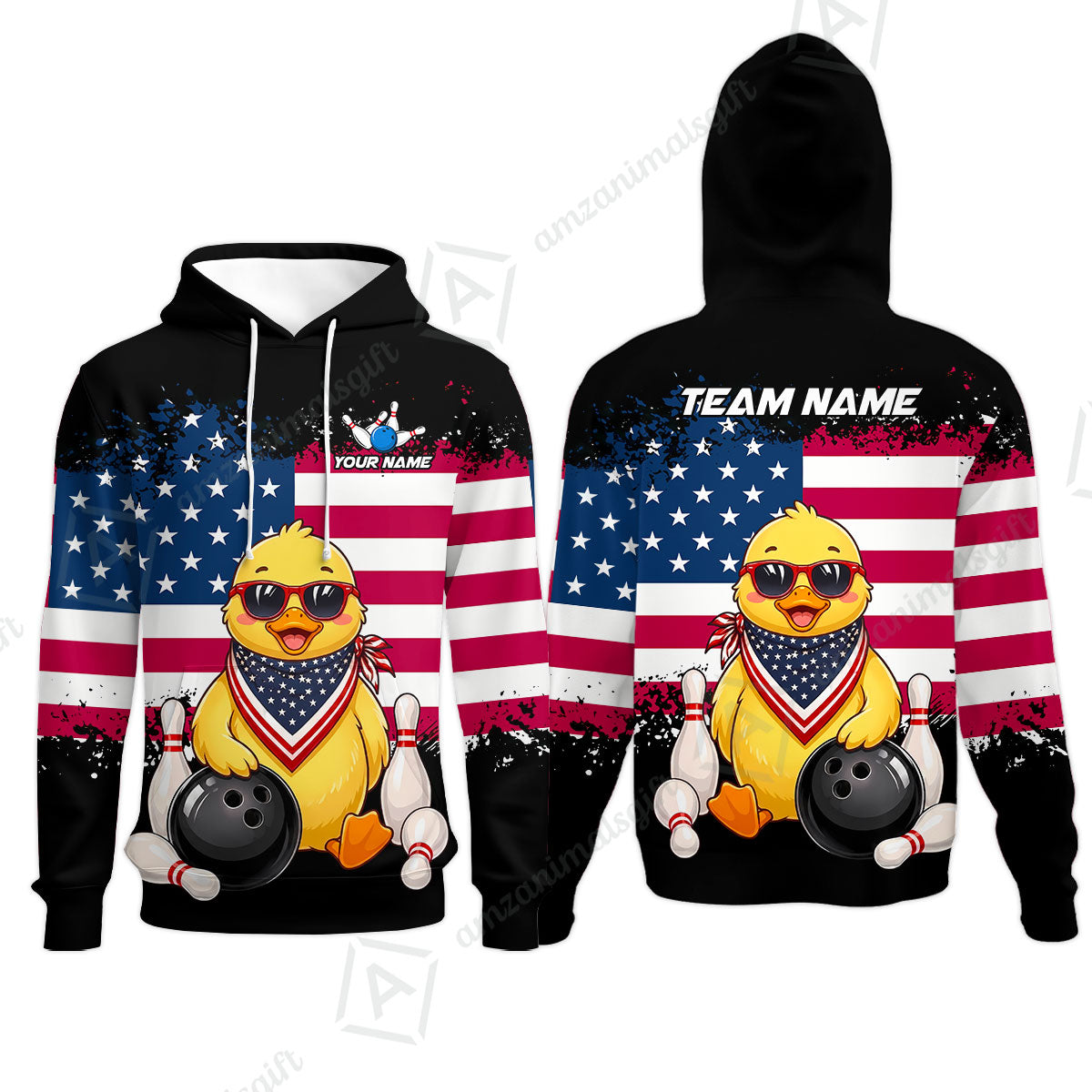 Custom Bowling Jersey Polo Shirt, Animal With Glasses And Bandana America Flag, Personalize Name & Team Name