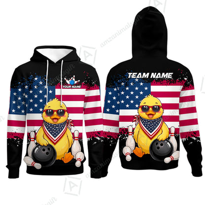 Custom Bowling Jersey Polo Shirt, Animal With Glasses And Bandana America Flag, Personalize Name & Team Name
