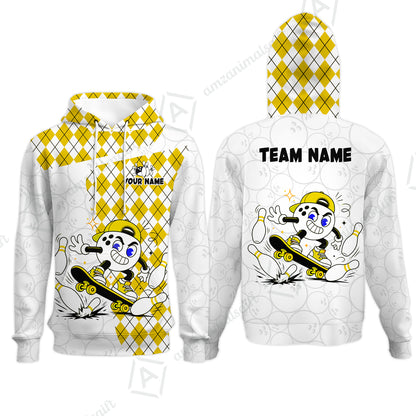 Custom Bowling Jersey Polo Shirt, Skateboarder Bowling Ball Mascot, Custom Bowling Jersey Team Shirt For Players With Name and Team Name