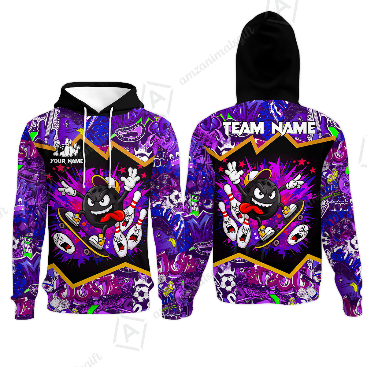 Customized Bowling Unisex Polo Shirt, Skater Bowling Ball Attack, Bowling Uniform, Personalized Name And Team Name