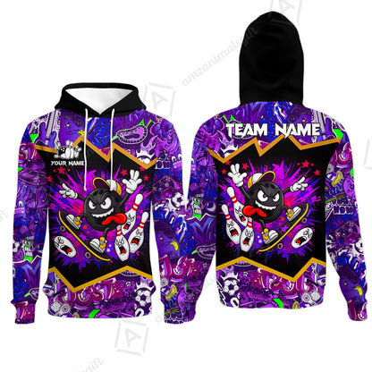 Customized Bowling Unisex Polo Shirt, Skater Bowling Ball Attack, Bowling Uniform, Personalized Name And Team Name