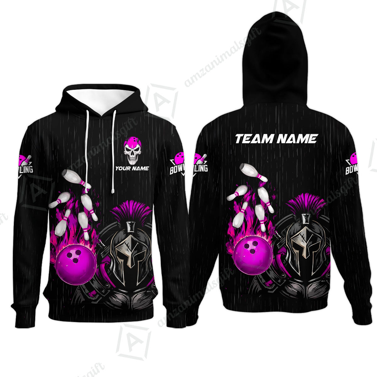 Custom Bowling Jersey Polo Shirt, Fire Bowling Knight Rain Skull Logo, Personalize Name & Team Name
