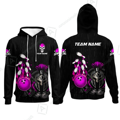 Custom Bowling Jersey Polo Shirt, Fire Bowling Knight Rain Skull Logo, Personalize Name & Team Name