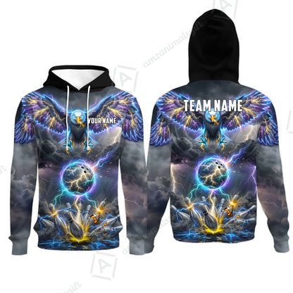 Custom Bowling Jersey Polo Shirt, Majestic Electric Lightning Eagle, Custom Bowling Jersey Team Shirt For Players With Name and Team Name