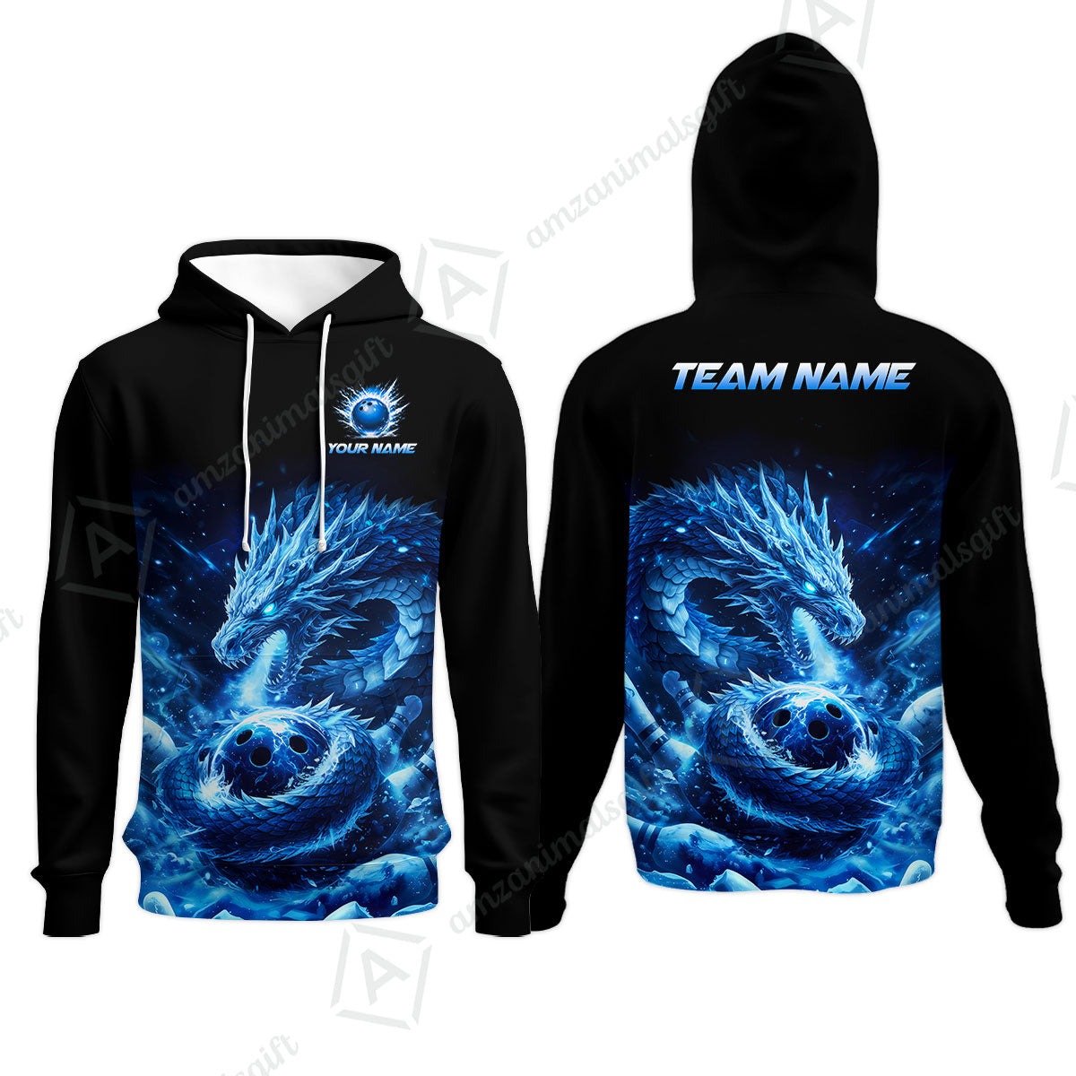 Custom Bowling Jersey Polo Shirt, Mythical Ice Dragon Strike, Custom Bowling Jersey Team Shirt For Players With Name and Team Name