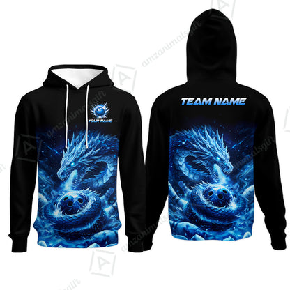 Custom Bowling Jersey Polo Shirt, Mythical Ice Dragon Strike, Custom Bowling Jersey Team Shirt For Players With Name and Team Name