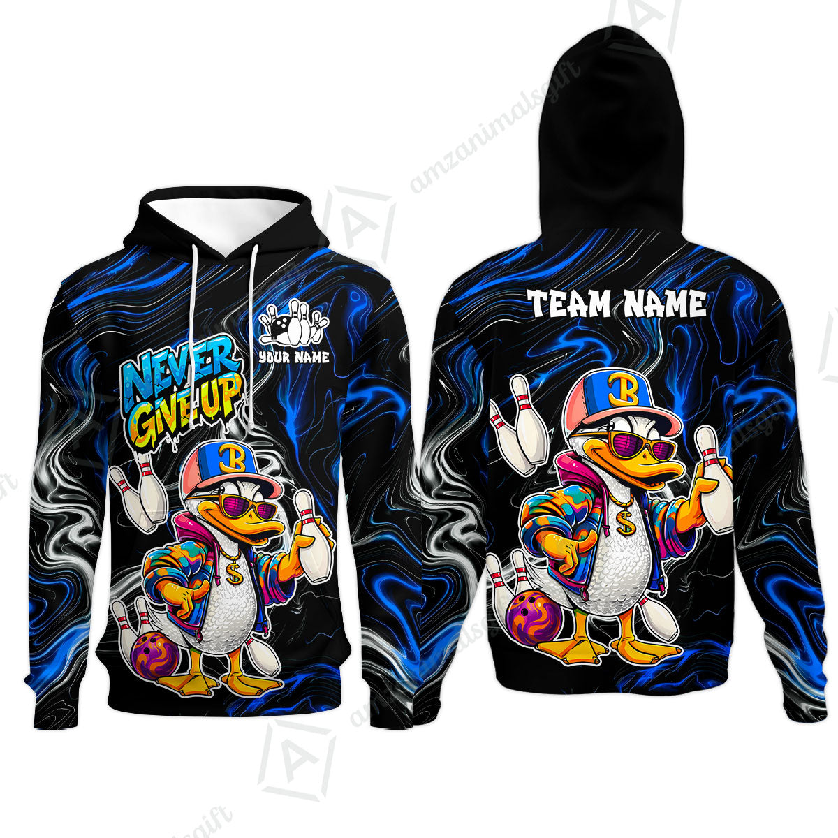 Custom Bowling Jersey Polo Shirt, Duck Never Give Up, Custom Bowling Jersey Team Shirt For Players With Name & Team Name