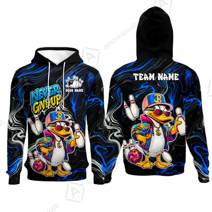 Custom Bowling Jersey Polo Shirt, Duck Never Give Up, Custom Bowling Jersey Team Shirt For Players With Name & Team Name