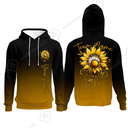 Custom Bowling Jersey Polo Shirt, Sunflower Bowling Pin Gradient Background, Custom Bowling Jersey Team Shirt For Players With Name and Team Name