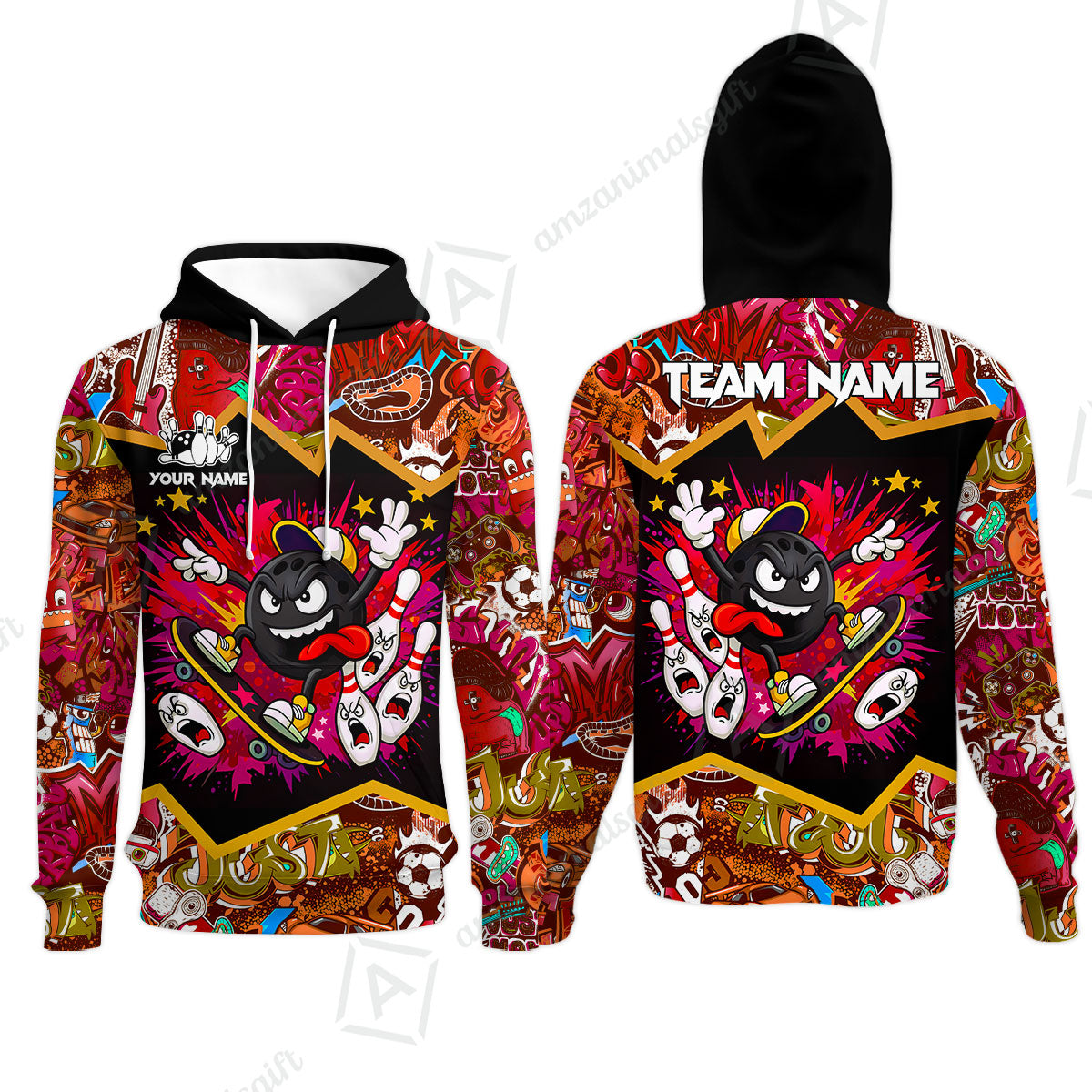 Customized Bowling Unisex Polo Shirt, Skater Bowling Ball Attack, Bowling Uniform, Personalized Name And Team Name