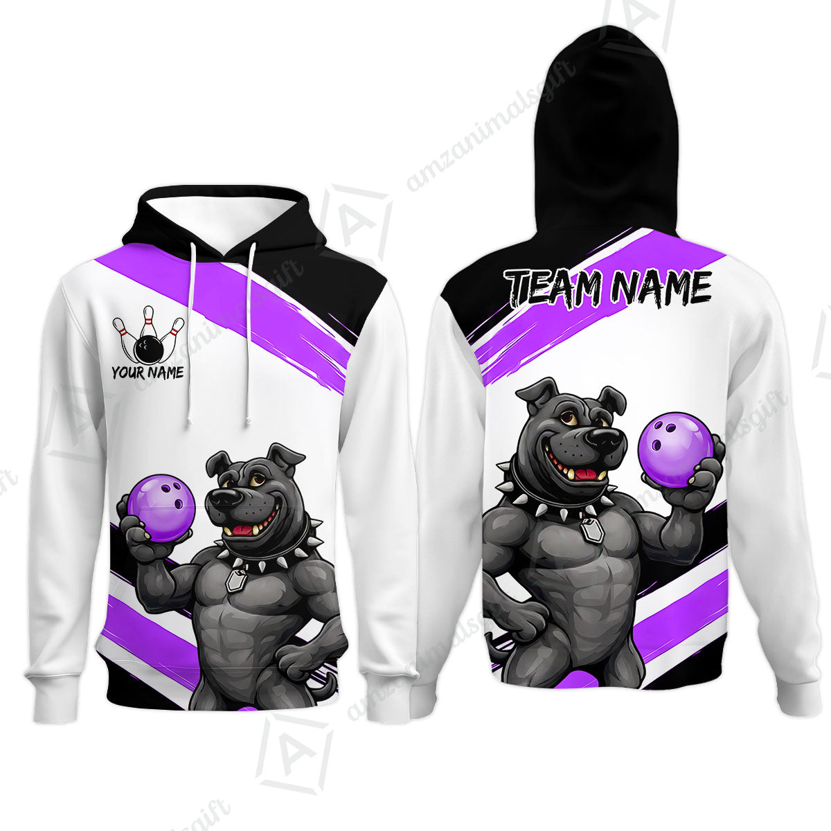 Custom Bowling Jersey Polo Shirt, Pitbull Hold Bowling Ball, Custom Bowling Jersey Team Shirt For Players With Name & Team Name
