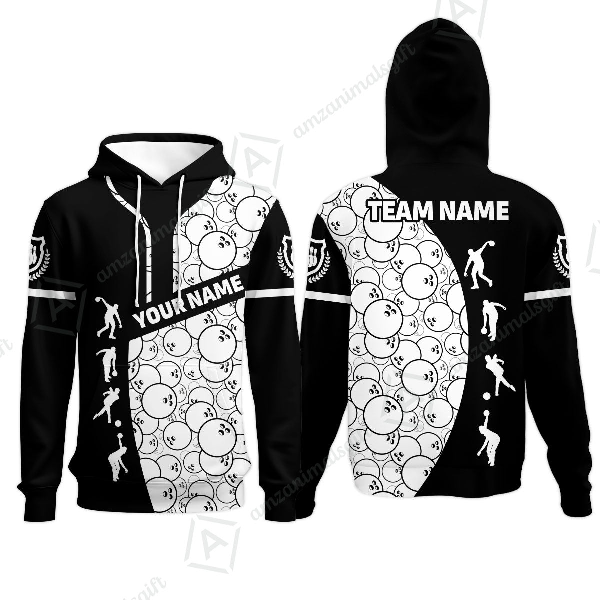 Custom Bowling Team Jerseys Polo Shirts, Bowling Pattern uniforms Ball & Pins Personalized Bowling Name And Team Name