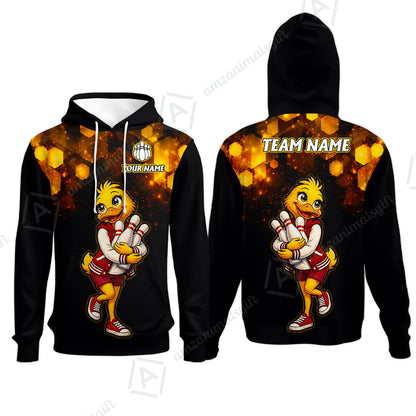 Custom Bowling Jersey Polo Shirt, Golden Glow Varsity Duckling Mascot, Custom Bowling Jersey Team Shirt For Players With Name and Team Name