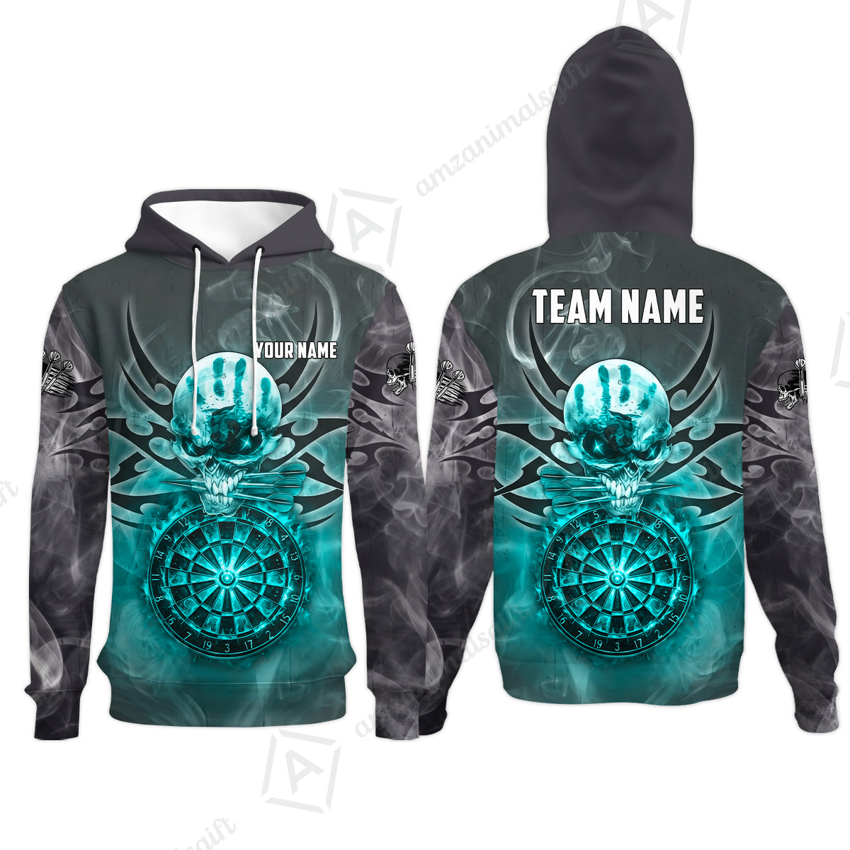 Custom Darts Jersey Polo Shirt, Glowing Fire Skull Tribal, Custom Dart Jersey Team Shirt For Players With Name & Team Name