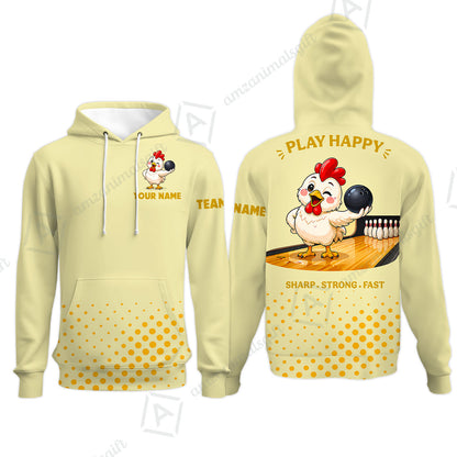 Custom Bowling Jersey Polo Shirt, Happy Rooster, Custom Bowling Jersey Team Shirt For Players With Name and Team Name